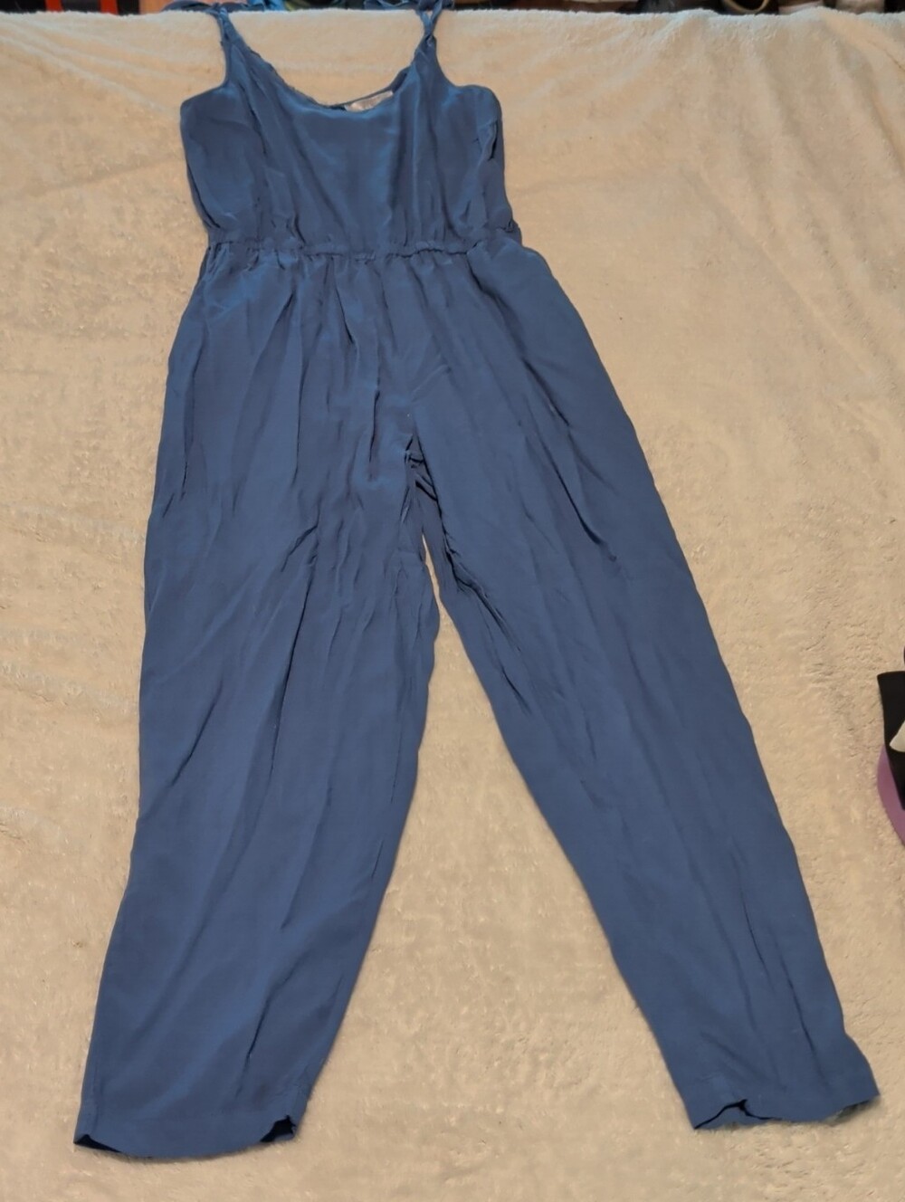 Sleeveless Slate Blue Wide-Leg Jumpsuit with Elastic Waist